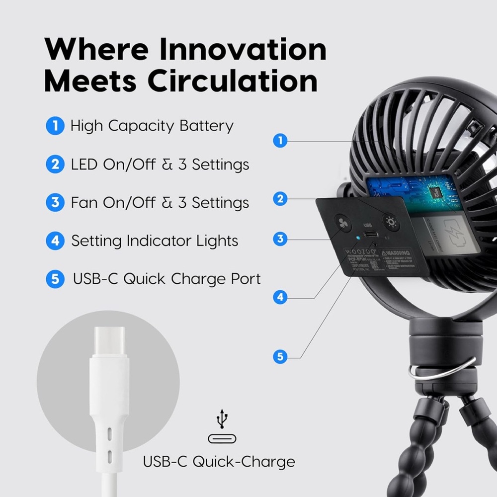 Rechargeable Personal Fan — Black - Picture 9 of 12